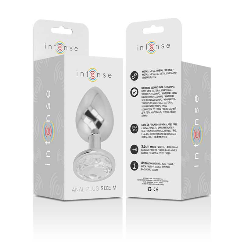 INTENSE - ALUMINUM METAL ANAL PLUG WITH SILVER CRYSTAL SIZE M INTENSE ANAL TOYS