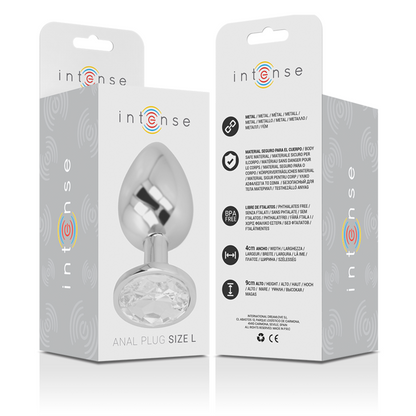 INTENSE - ALUMINUM METAL ANAL PLUG WITH SILVER CRYSTAL SIZE L - ToysByMonk