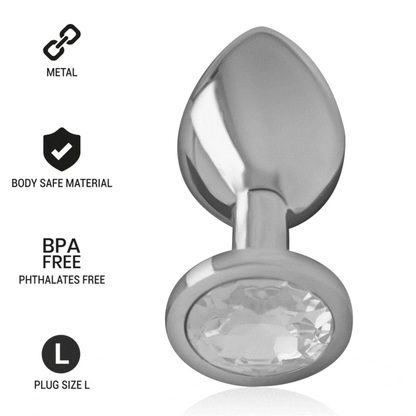 INTENSE - ALUMINUM METAL ANAL PLUG WITH SILVER CRYSTAL SIZE L - ToysByMonk
