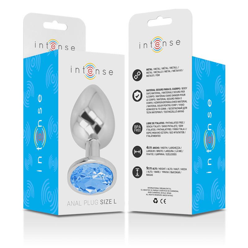 INTENSE - ALUMINUM METAL ANAL PLUG WITH BLUE CRYSTAL SIZE L - ToysByMonk