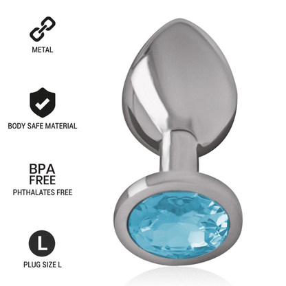 INTENSE - ALUMINUM METAL ANAL PLUG WITH BLUE CRYSTAL SIZE L - ToysByMonk
