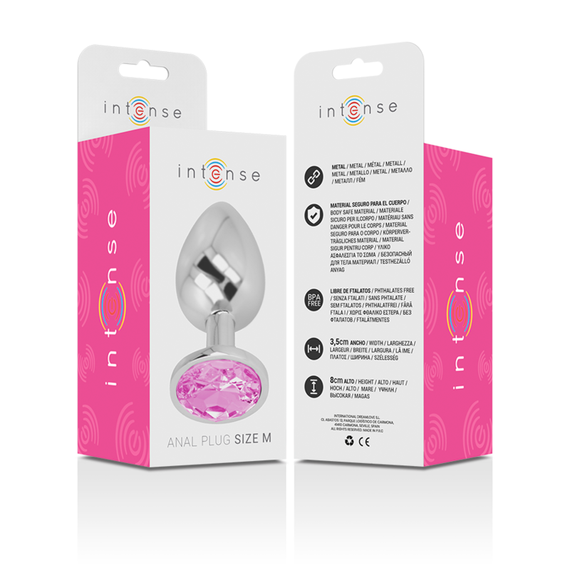 INTENSE - ALUMINUM METAL ANAL PLUG WITH PINK CRYSTAL SIZE M INTENSE ANAL TOYS