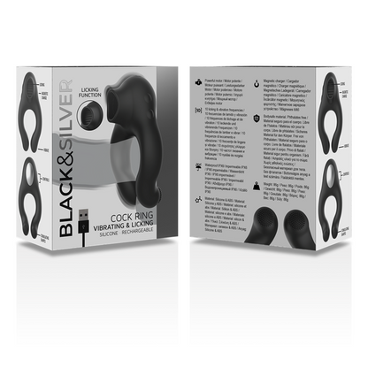 BLACK&SILVER - SILICONE VIBRATOR RING 3 MOTORS RECHARGEABLE BLACK BLACK&SILVER