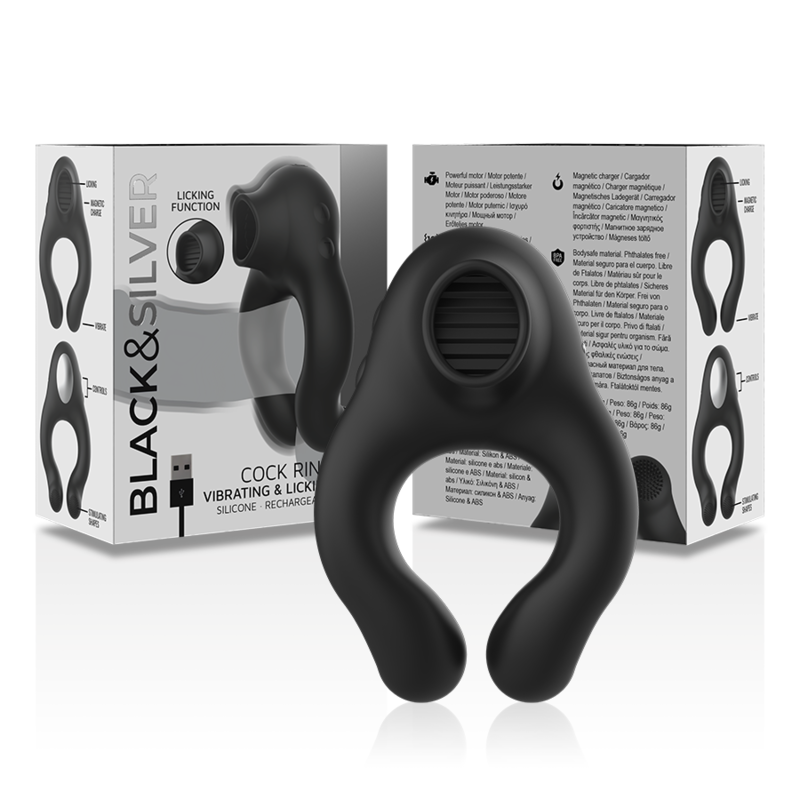 BLACK&SILVER - SILICONE VIBRATOR RING 3 MOTORS RECHARGEABLE BLACK BLACK&SILVER