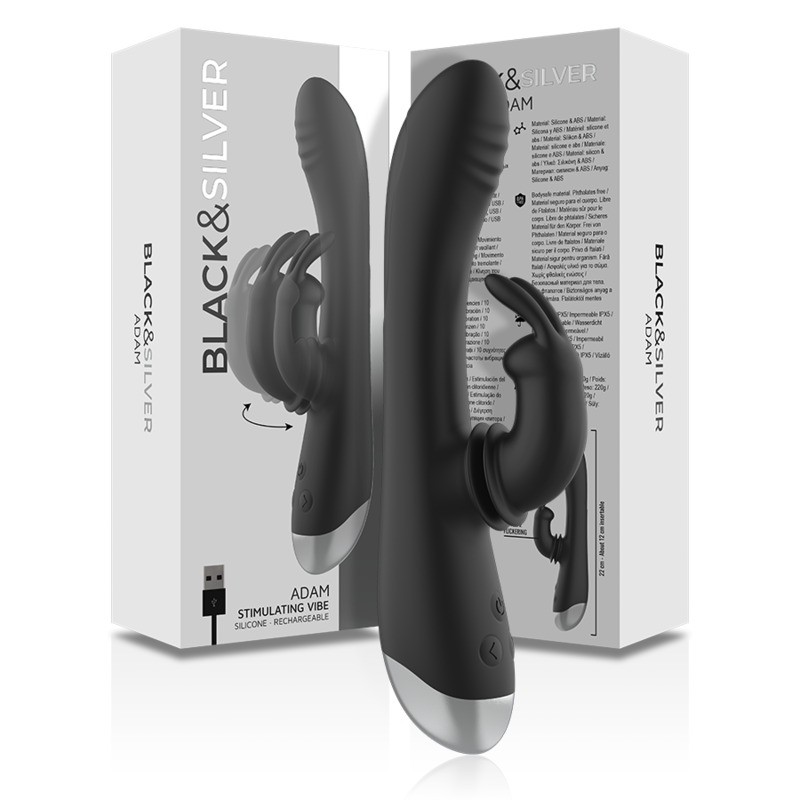 BLACK&SILVER - DJ. ADAM RECHARGEABLE SILICONE RABBIT STIMULATOR BLACK - ToysByMonk