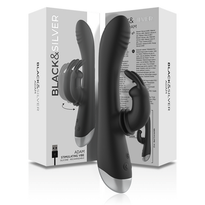 BLACK&SILVER - DJ. ADAM RECHARGEABLE SILICONE RABBIT STIMULATOR BLACK - ToysByMonk