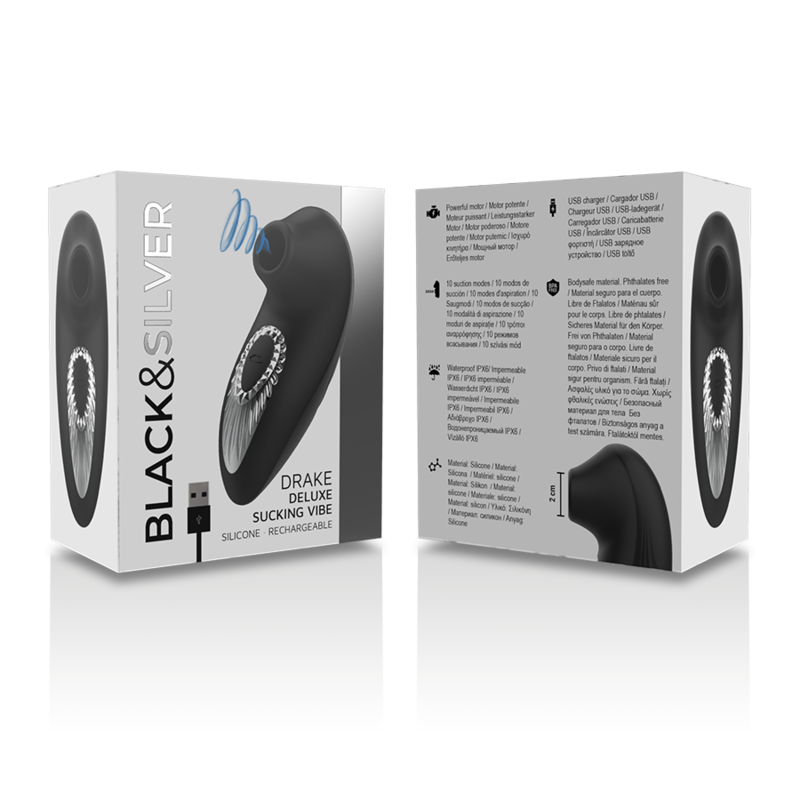 BLACK&SILVER - DRAKE DELUXE SUCKING VIBE RECHARGEABLE SILICONE BLACK BLACK&SILVER