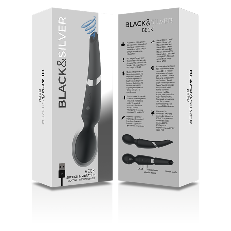 BLACK&SILVER - BECK RECHARGEABLE SILICONE MASSAGER AND SUCTION BLACK BLACK&SILVER