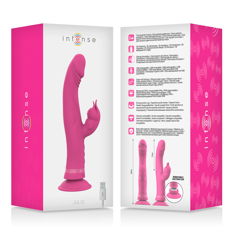 INTENSE - JULIO RABBIT VIBRATOR PINK SILICONE - ToysByMonk