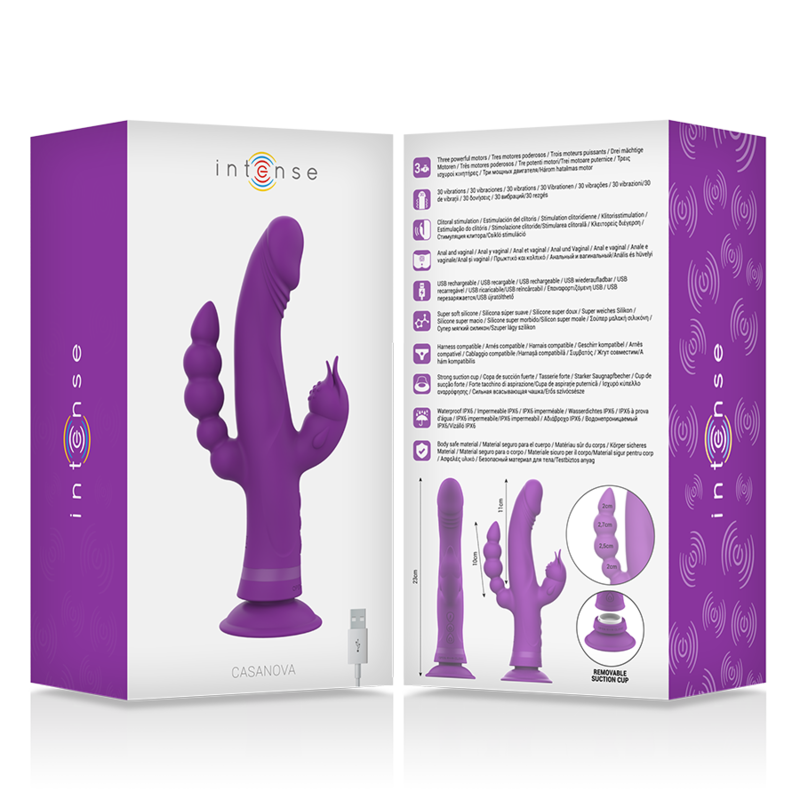 INTENSE - CASANOVA RABBIT SILICONE VIBRATOR TRIPLE MOTOR PURPLE INTENSE FUN