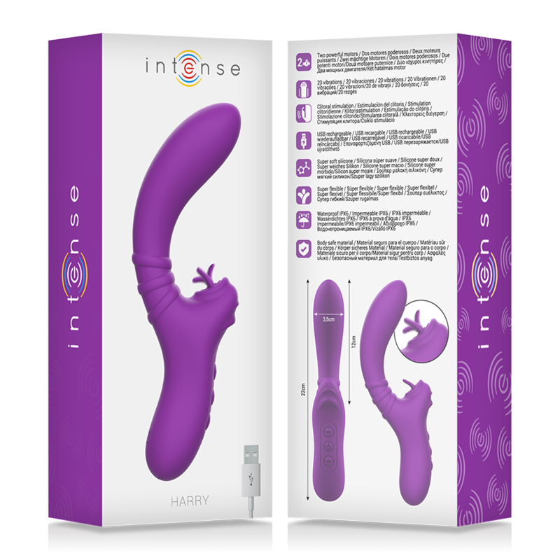 INTENSE - HARRY FLEXIBLE VIBRATOR WITH PURPLE TONGUE - ToysByMonk