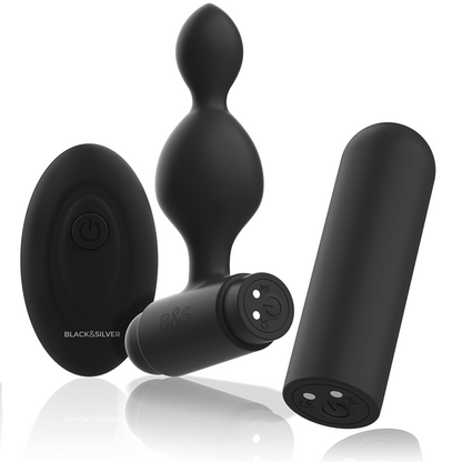 BLACK&SILVER - TUCKER SMALL SILICONE ANAL PLUG REMOTE CONTROL - ToysByMonk