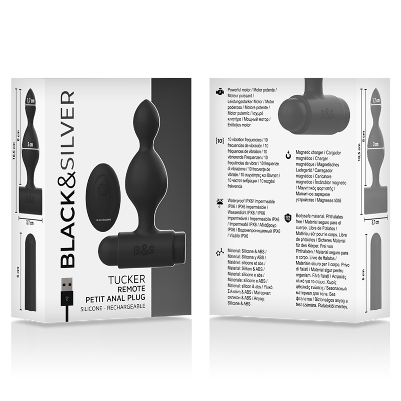 BLACK&SILVER - TUCKER SMALL SILICONE ANAL PLUG REMOTE CONTROL - ToysByMonk