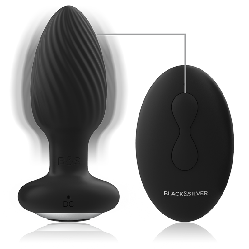 BLACK&SILVER - WELLS PLUG SILICONE ANAL ROTATOR REMOTE CONTROL BLACK&SILVER