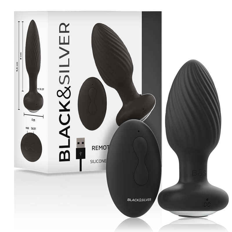 BLACK&SILVER - WELLS PLUG SILICONE ANAL ROTATOR REMOTE CONTROL BLACK&SILVER