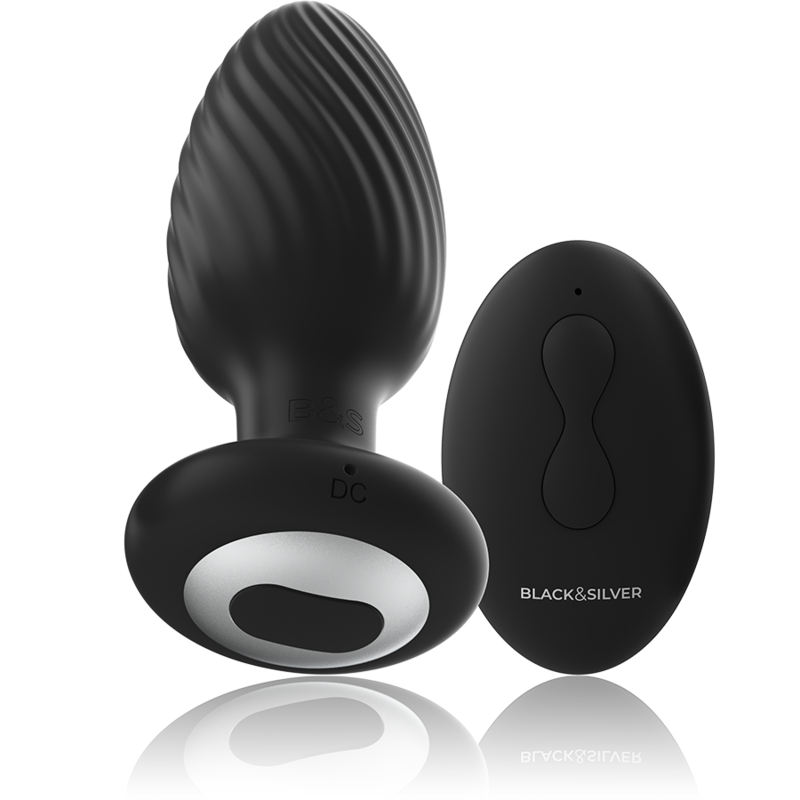 BLACK&SILVER - WELLS PLUG SILICONE ANAL ROTATOR REMOTE CONTROL BLACK&SILVER
