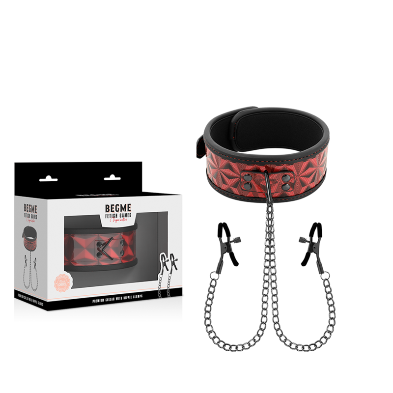 BEGME - RED EDITION COLLAR WITH NIPPLE CLAMPS WITH NEOPRENE LINING BEGME RED EDITION