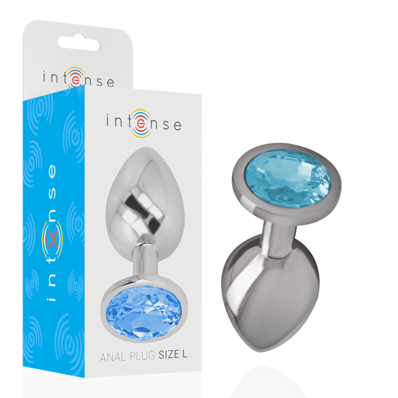 INTENSE - ALUMINUM METAL ANAL PLUG WITH BLUE CRYSTAL SIZE L - ToysByMonk