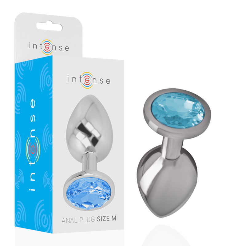 INTENSE - ALUMINUM METAL ANAL PLUG WITH BLUE GLASS SIZE M INTENSE ANAL TOYS