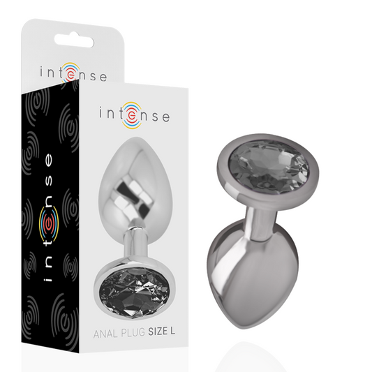 INTENSE - ALUMINIUM METALEN ANAAL PLUG MET ZWART GLAS MAAT L
