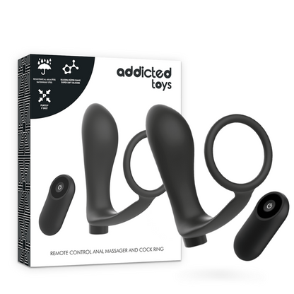 ADDICTED TOYS - PENIS RING WITH REMOTE CONTROL ANAL PLUG BLACK RECHARGEABLE - ToysByMonk