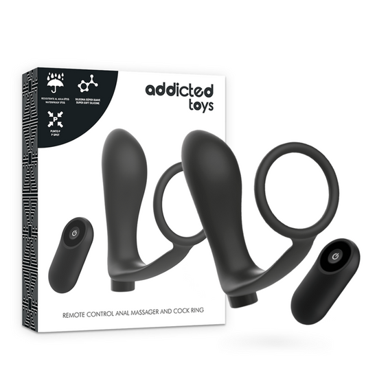 ADDICTED TOYS - PENIS RING WITH REMOTE CONTROL ANAL PLUG BLACK RECHARGEABLE - ToysByMonk