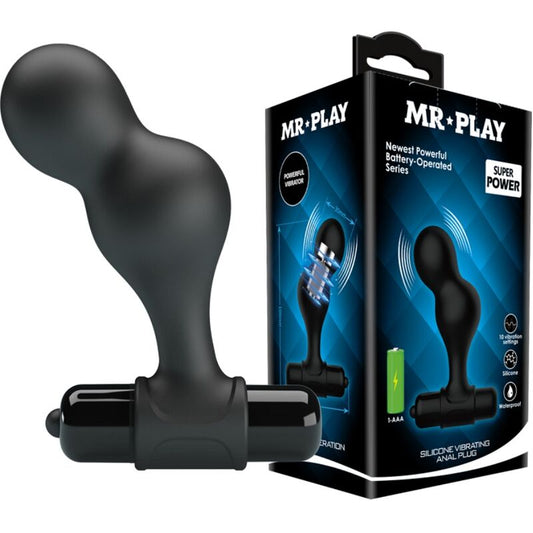 MR PLAY - ZWARTE SILICONEN VIBRATOR ANAAL PLUG