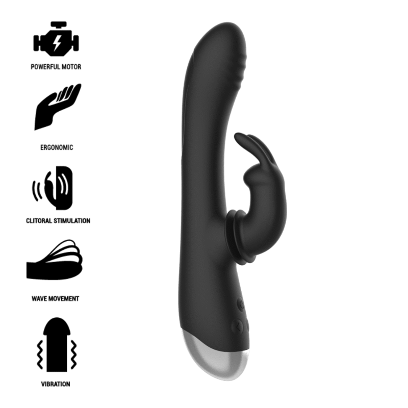 BLACK&SILVER - DJ. ADAM RECHARGEABLE SILICONE RABBIT STIMULATOR BLACK - ToysByMonk