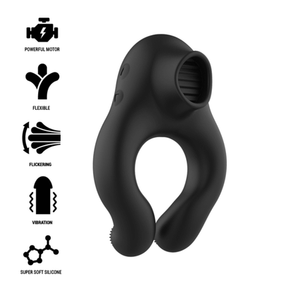 BLACK&SILVER - SILICONE VIBRATOR RING 3 MOTORS RECHARGEABLE BLACK BLACK&SILVER