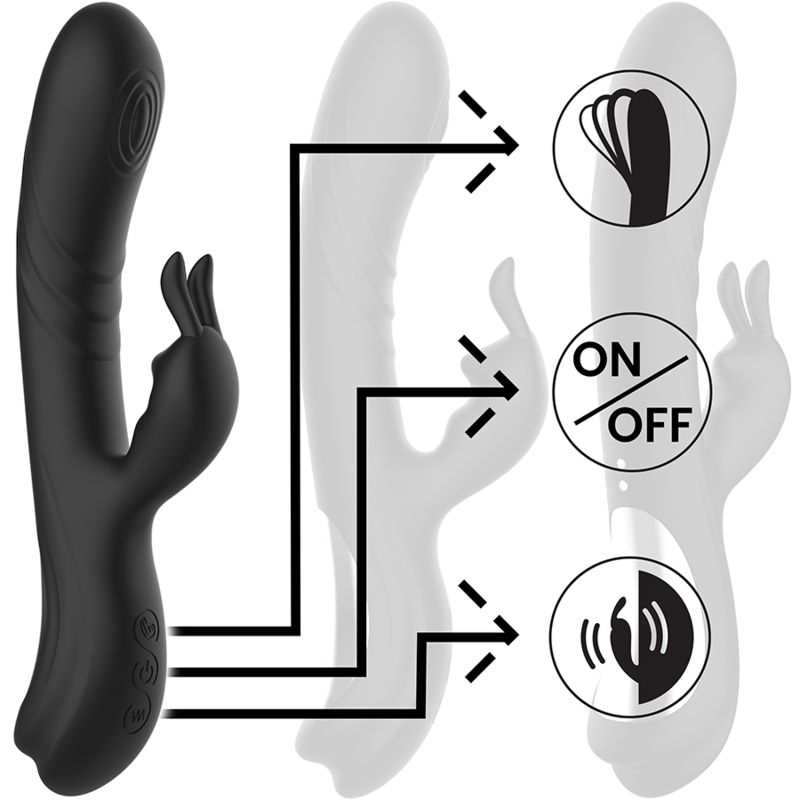 BLACK&SILVER - JAMIE RECHARGEABLE SILICONE RABBIT STIMULATOR BLACK - ToysByMonk