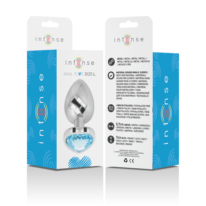 INTENSE - ALUMINUM METAL ANAL PLUG BLUE HEART SIZE L INTENSE ANAL TOYS