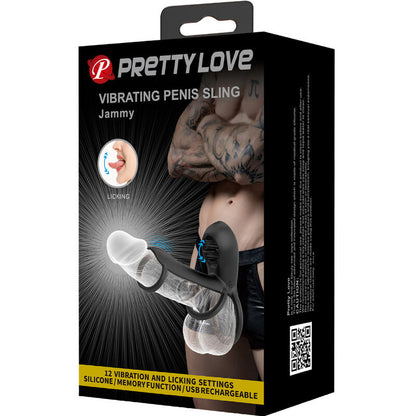 PRETTY LOVE - JAMMY PENIS SHEATH 12 VIBRATIONS WITH RECHARGEABLE SILICONE TONGUE PRETTY LOVE MALE