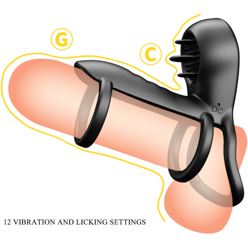 PRETTY LOVE - JAMMY PENIS SHEATH 12 VIBRATIONS WITH RECHARGEABLE SILICONE TONGUE PRETTY LOVE MALE