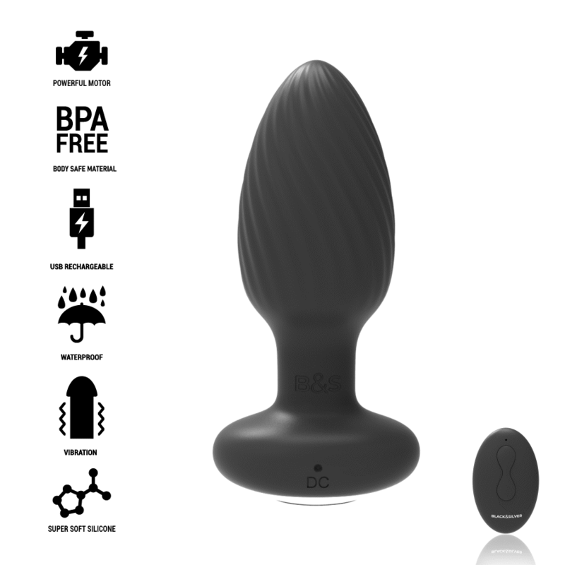 BLACK&SILVER - WELLS PLUG SILICONE ANAL ROTATOR REMOTE CONTROL BLACK&SILVER