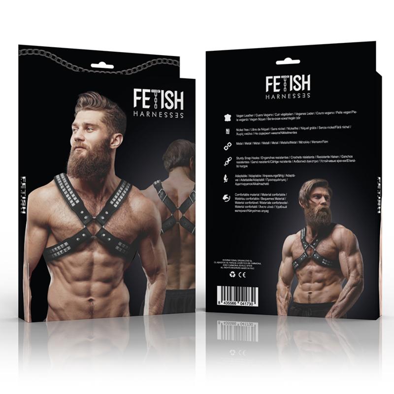 FETISH SUBMISSIVE ATTITUDE - MEN'S CROSSED CHEST ECO-LEATHER HARNESS WITH RIVETS FETISH SUBMISSIVE ATTITUDE