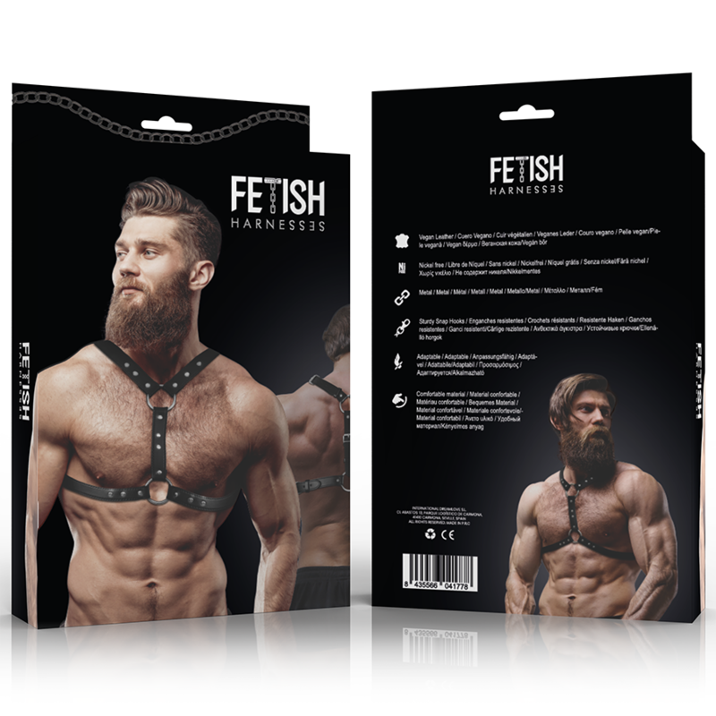 FETISH SUBMISSIVE ATTITUDE - ECO-LEATHER CHEST HARNESS WITH DOUBLE SUPPORT AND STUDS FOR MEN FETISH SUBMISSIVE ATTITUDE