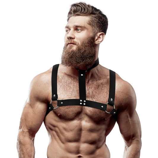 FETISH SUBMISSIVE ATTITUDE - ADJUSTABLE ECO-LEATHER CHEST HARNESS WITH NECKLACE FOR MEN FETISH SUBMISSIVE ATTITUDE