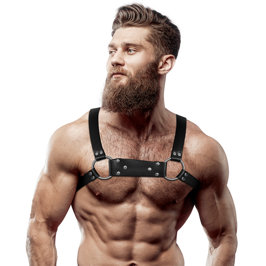 FETISH SUBMISSIVE ATTITUDE - MEN'S ECO-LEATHER BULLDOG CHEST HARNESS SIZE M/L FETISH SUBMISSIVE ATTITUDE