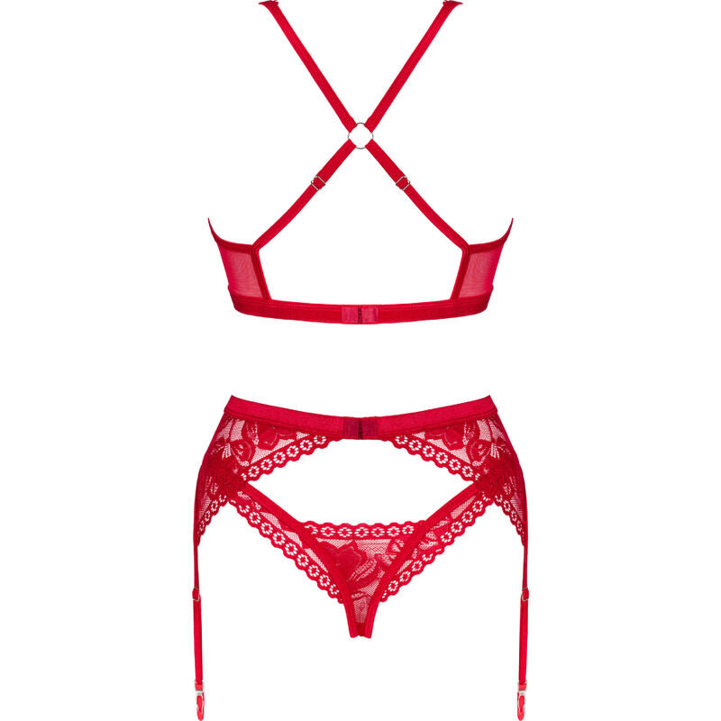 OBSESSIVE - LACELOVE SET THREE PIECES RED XS/S - ToysByMonk