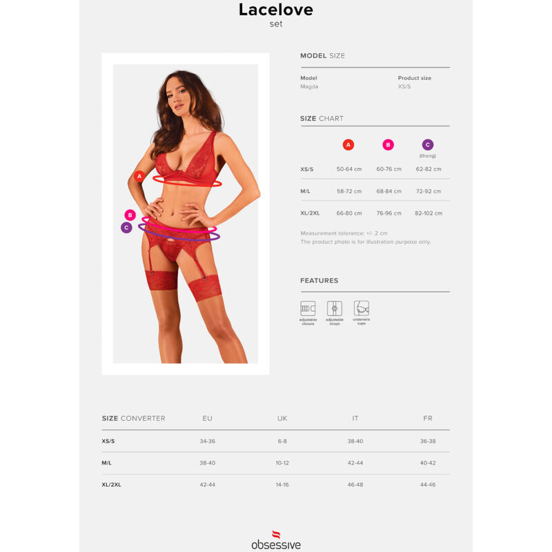 OBSESSIVE - LACELOVE SET THREE PIECES RED XS/S - ToysByMonk