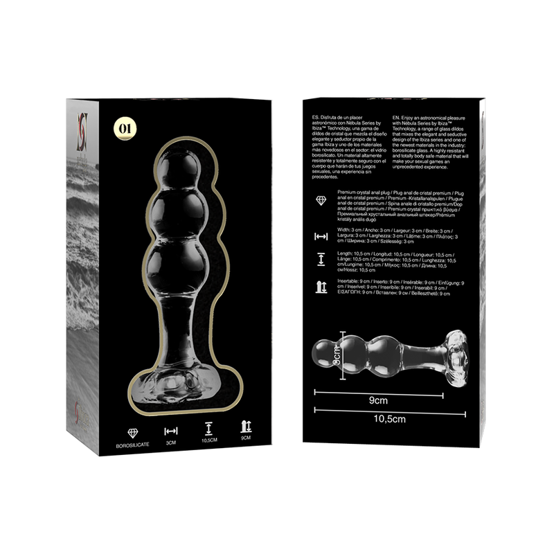 NEBULA SERIES BY IBIZA - MODEL 1 ANAL PLUG BOROSILICATE GLASS CLEAR 10.5 CM -O- 3 CM - ToysByMonk