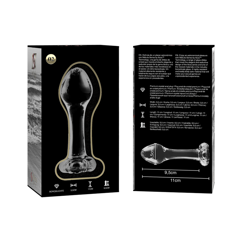 NEBULA SERIES BY IBIZA - MODEL 2 ANAL PLUG BOROSILICATE GLASS CLEAR 11 CM -O- 3.5 CM - ToysByMonk