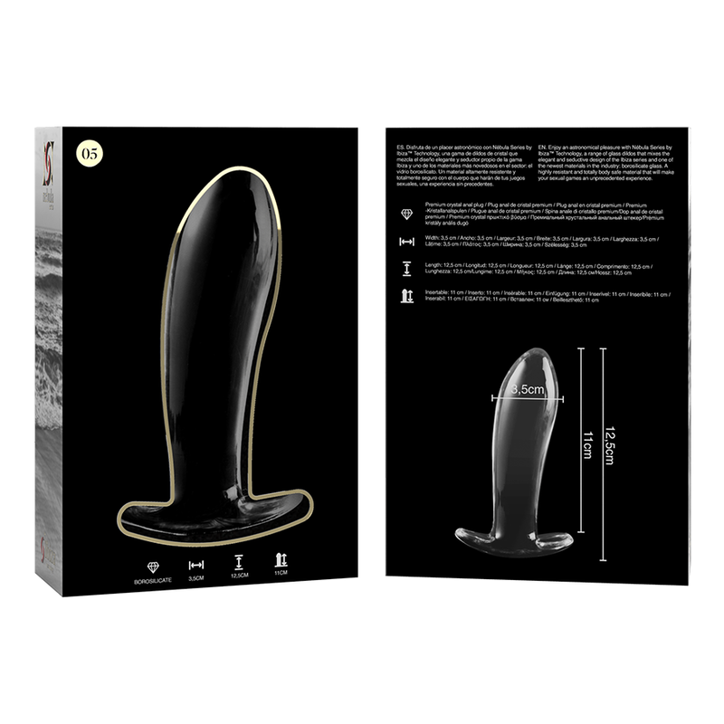 NEBULA SERIES BY IBIZA - MODEL 5 ANAL PLUG BOROSILICATE GLASS CLEAR 12.5 CM -O- 3.5 CM - ToysByMonk