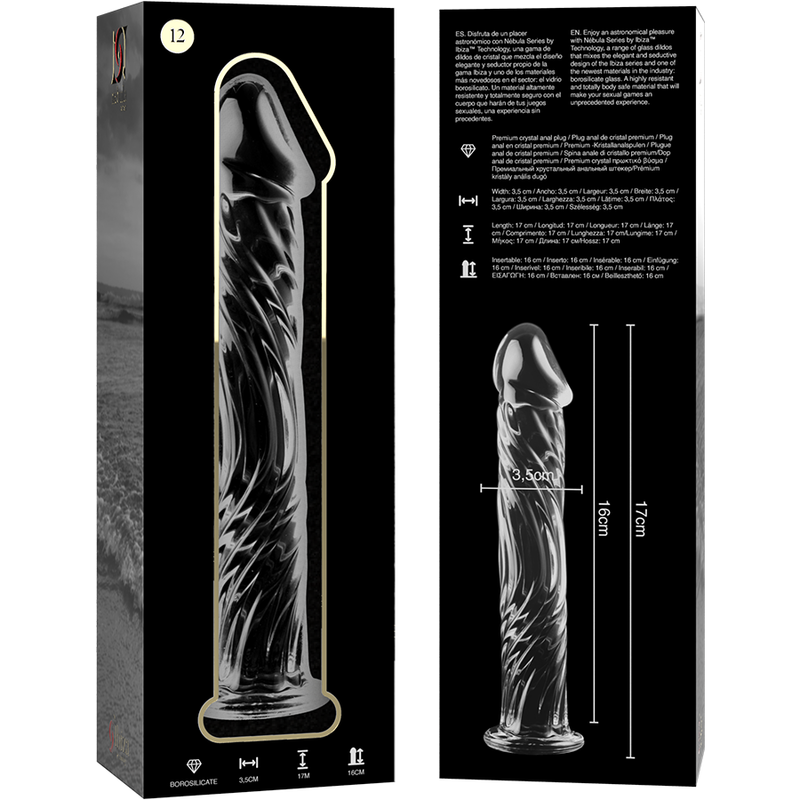 NEBULA SERIES BY IBIZA - MODEL 12 DILDO BOROSILICATE GLASS CLEAR 17 CM -O- 3.5 CM - ToysByMonk