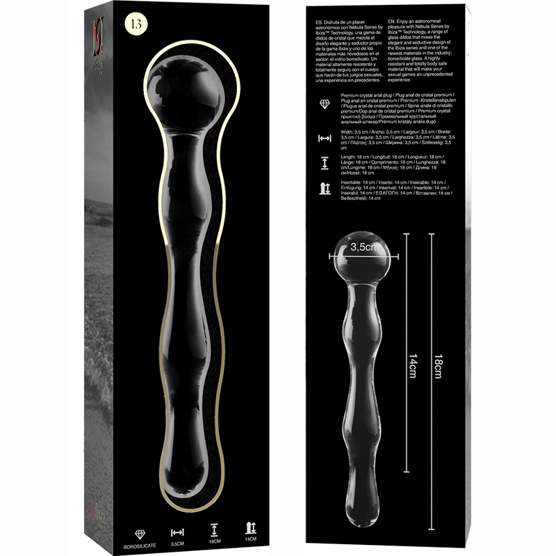 NEBULA SERIES BY IBIZA - MODEL 13 DILDO BOROSILICATE GLASS CLEAR 18 CM -O- 3.5 CM - ToysByMonk
