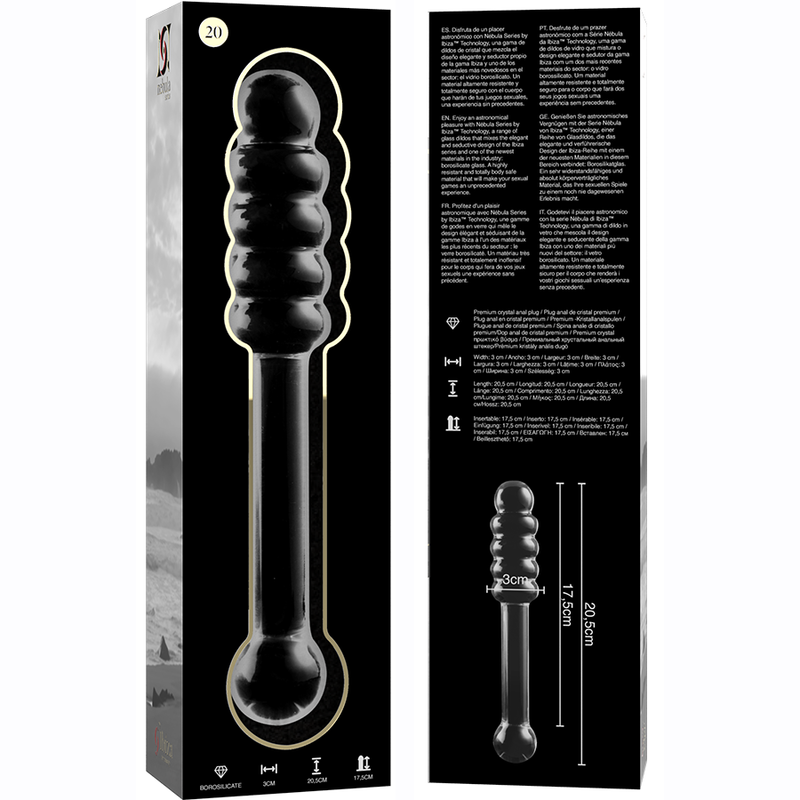 NEBULA SERIES BY IBIZA - MODEL 20 DILDO BOROSILICATE GLASS CLEAR 20.5 CM -O- 3 CM - ToysByMonk