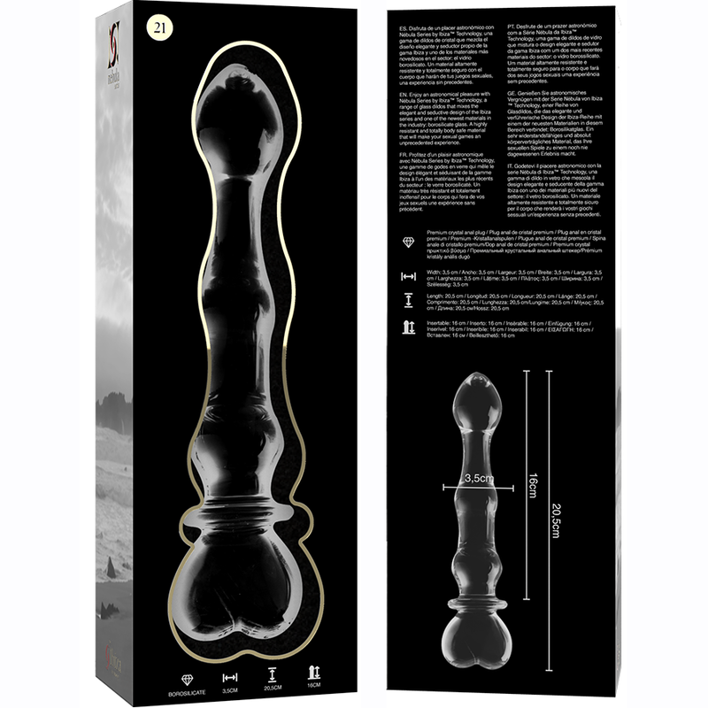 NEBULA SERIES BY IBIZA - MODEL 21 DILDO BOROSILICATE GLASS CLEAR 20.5 CM -O- 3.5 CM - ToysByMonk