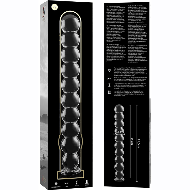 NEBULA SERIES BY IBIZA - MODEL 22 DILDO BOROSILICATE GLASS CLEAR 21.5 CM -O- 2.5 CM - ToysByMonk