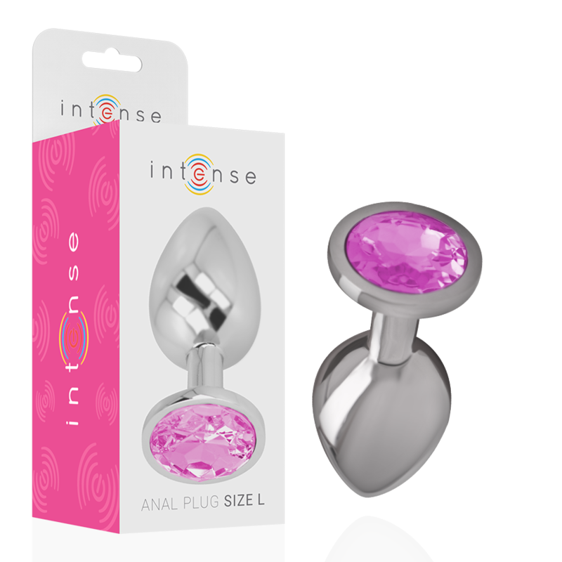 INTENSE - ALUMINUM METAL ANAL PLUG WITH PINK CRYSTAL SIZE L - ToysByMonk