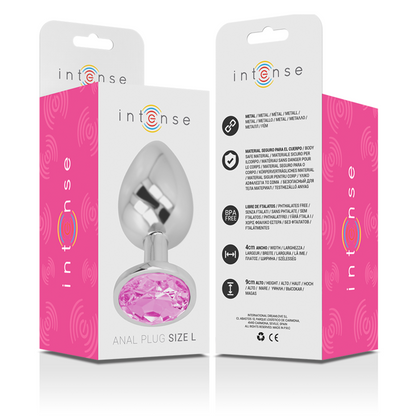 INTENSE - ALUMINUM METAL ANAL PLUG WITH PINK CRYSTAL SIZE L - ToysByMonk